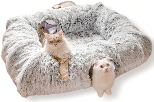XxingSheep 4-Cave Plush XL Cat Tunnel Bed Indoor Cats Peekaboo Toy Mat Grey by XxingSheep