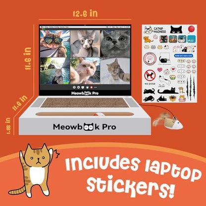 2PCS Cat Scratcher Laptop with 'Mouse' Jingle Ball, Stickers, 3-in-1 Cardboard Cat Interactive Toy, Kitten Toy & Cat Scratching Pad - Image 2
