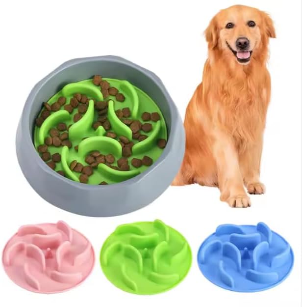 2 in 1 Slow Feed Dog Bowl with Anti-Choking Design, 7.5 Inch Pet Food Dish, Pink, Blue, Green (Green)