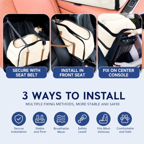 Center Console Pet Carrier for Small Dogs & Cats, Dog Car Seat with Foldable Top Window and Non-Slip Safety Straps, Travel Backpack - Image 3