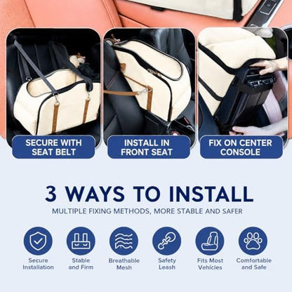 Center Console Pet Carrier for Small Dogs & Cats, Dog Car Seat with Foldable Top Window and Non-Slip Safety Straps, Travel Backpack - Image 3