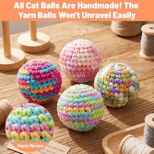 CIATBYYJ 4Pcs 1.57" Yarn Cat Toy Balls, Hand-Crocheted Yarn Cat Ball with Bell Inside, Kittens Chew Toys for Indoor Cats Kitty, Interactive Cats Nip Chew Toys for All Pet Breed - Image 5