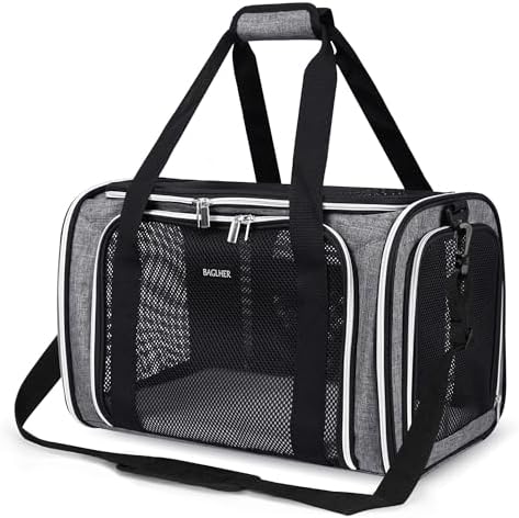 BAGLHER Pet Travel Carrier, Cat Carriers Dog Carrier for Small Medium Cats Dogs Puppies, Airline Approved Small Dog Carrier Soft Sided, Collapsible Puppy Carrier. Grey by BAGLHER