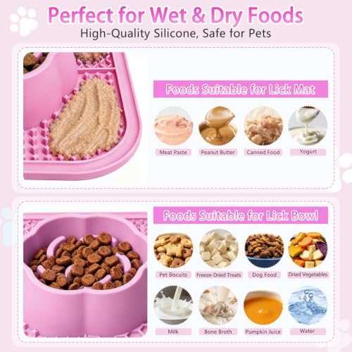 Slow Feeder Dog Bowls and Lick Mat for Dogs, Non-Slip Dog Bowl for Wet and Dry Food with Suction Cups for Slow Feeding & Anxiety Relief for Small to Large Dogs and Cats Pink - Image 3