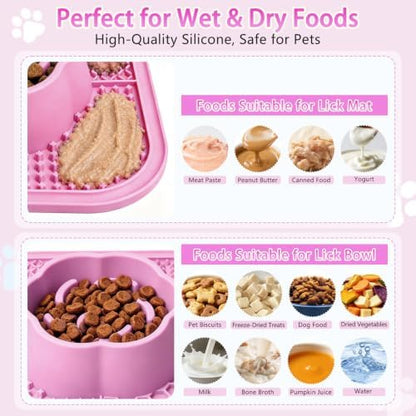 Slow Feeder Dog Bowls and Lick Mat for Dogs, Non-Slip Dog Bowl for Wet and Dry Food with Suction Cups for Slow Feeding & Anxiety Relief for Small to Large Dogs and Cats Pink - Image 3