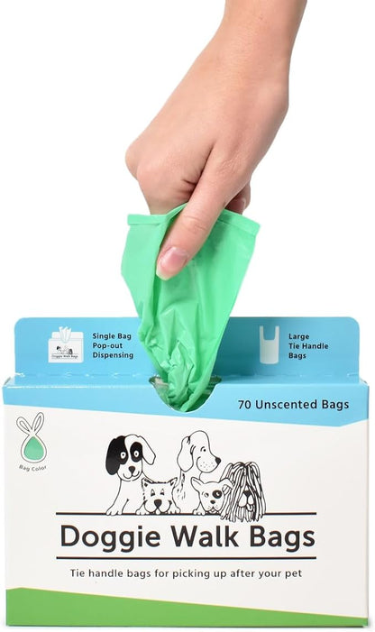 Easy-Tie Handle Dog Poop Bag, Extra Large Strong Doggy Waste Bags, Unscented Easy Dispensing and Leak Proof Poo Bags