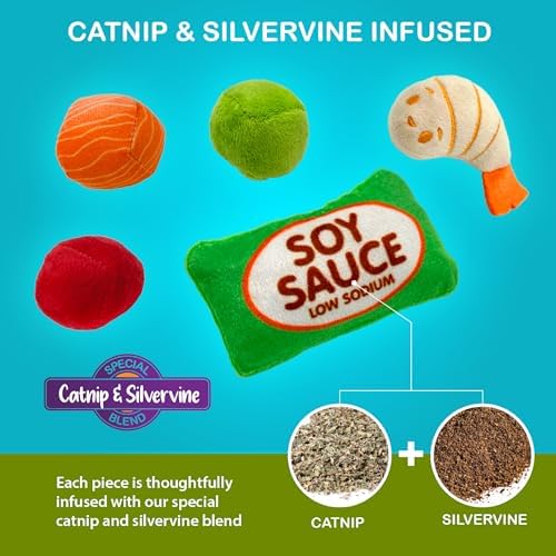 6-Piece Sushi Playset - Catnip Plush Cat Toys, Poke Bowl - Image 6