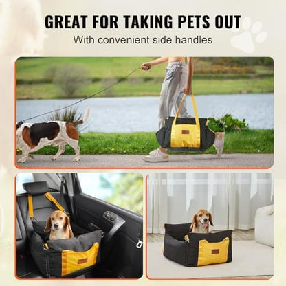 VEVOR Dog Car Seat, Waterproof Dog Booster Seat for Car with Side Handles and a Storage Pocket, Clip-On Safety Leash and PP Cotton Filling, Vehicle Bed for Small Dogs up to 25lbs, Black - Image 6
