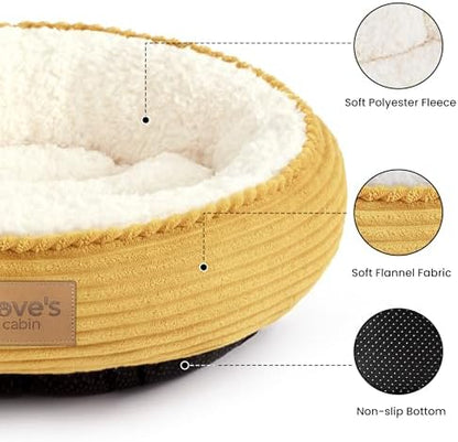 Love's cabin Round Donut Cat and Dog Cushion Bed, 20in Pet Bed for Cats or Small Dogs, Anti-Slip & Water-Resistant Bottom, Super Soft Durable Fabric Pet beds, Washable Luxury Bed Yellow Stripe - Image 2