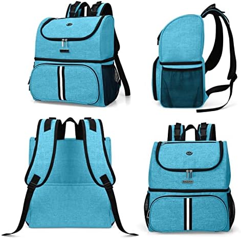 BAGLHER Pet Travel Bag, Double-Layer Pet Supplies Backpack (for All Pet Travel Supplies), Pet Travel Backpack with 2 Silicone Collapsible Bowls and 2 Food Baskets Sky Blue - Image 2