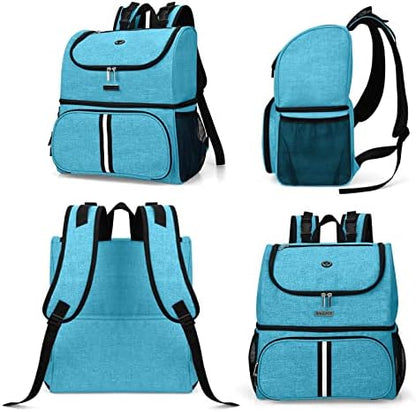 BAGLHER Pet Travel Bag, Double-Layer Pet Supplies Backpack (for All Pet Travel Supplies), Pet Travel Backpack with 2 Silicone Collapsible Bowls and 2 Food Baskets Sky Blue - Image 2