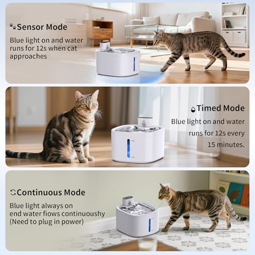 Cat Water Fountain Wireless: 118oz/3.5L Battery Operated Pet Water Fountain for Cats Indoor with Motion Sensor, Quiet Automatic Fountain with Stainless Steel Tray(2Filters) - Image 2