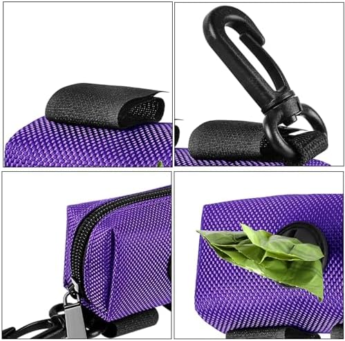 Dog Waste Bag Dispenser Pet Poop Bags Holder for Doggie Waste Bags Dispensers Soft Fabric Zipper Small Doggy Puppy Pouch for Leash Accessory Attachment with Carrier,Purple - Image 4