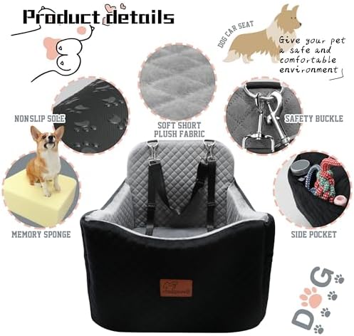 Dog Car Seats-Memory Sponge and Velvet Pet Booster Car Seat,Safety and Comfy,Ride Height 6" Elevated Enough to See Out the Window,Both Front and Back Seats Apply,Esay to Install and Clean.(H-Black) - Image 4