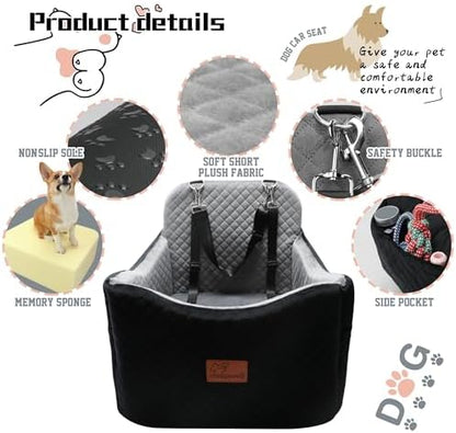 Dog Car Seats-Memory Sponge and Velvet Pet Booster Car Seat,Safety and Comfy,Ride Height 6" Elevated Enough to See Out the Window,Both Front and Back Seats Apply,Esay to Install and Clean.(H-Black) - Image 4