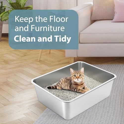 WENBOKMIN Stainless Steel Cat Litter Box - (17.7" L x 13.5" W x 6" H) | Non Slip, Easy to Clean, Never Absorbs Odor, Stains, or Rusts - Image 5