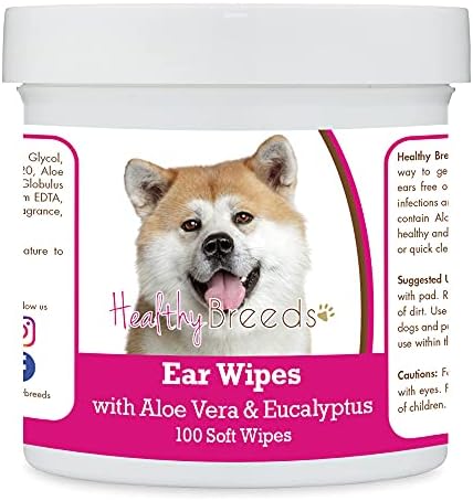Healthy Breeds Akita Ear Cleaning Wipes with Aloe & Eucalyptus for Dogs 100 Count by HealthyBreeds
