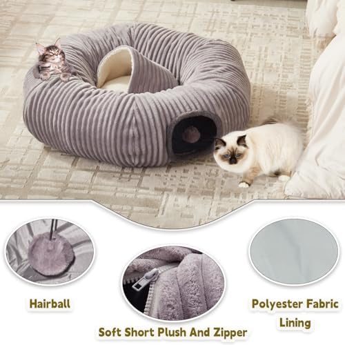 Cat Tunnel Bed for Indoor Cats,Cat Donut Tunnel Toy with Washable Circle Cushion,Blackout Tent, Multifunctional Playground Toys Hideplace for Kitty, Puppy, Rabbit,Ferret - Image 3