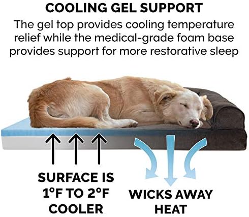 Furhaven Cooling Gel Dog Bed for Medium/Small Dogs w/ Removable Bolsters & Washable Cover, For Dogs Up to 35 lbs - Sherpa & Chenille Sofa - Coffee, Medium - Image 4