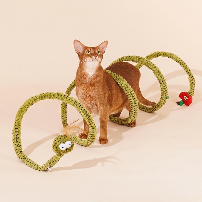 ZEZE Forest Snake Spiral Cat Tunnel Toy with Catnip, Bell & Hanging Teasers, Foldable Interactive Plush Tunnel for Indoor Cats - Image 4