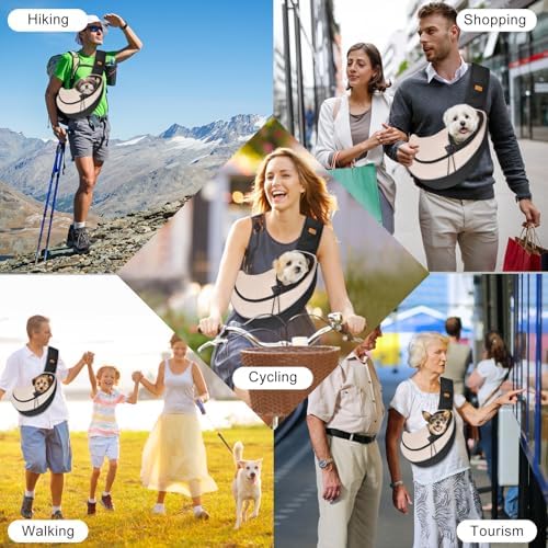 Cuby Pet Sling Carrier for Small Dogs Cats,Drawstring & Zipper Security Hook Triple Design for Pets' Securty Dog Bag,Breathable Travel Puppy Sling Carrier with Adjustable Strap(Beige,L(10-14 lbs)) - Image 2