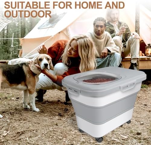 TIOVERY Dog Food Storage Container, 10-20lbs Collapsible Dog Cat Food Containers with Airtight Clear Flip-top，Rolling Wheel and Pet Food Scoop, Pet Food Storage Container Bin for Dog Cat Bird Pets - Image 6