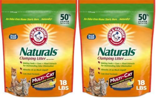 ARM & HAMMER Naturals Clumping Cat, Litter Odor Control, Multi Cat Litter, 18 lb. Bag (Pack of 2) by ARMHAMMER