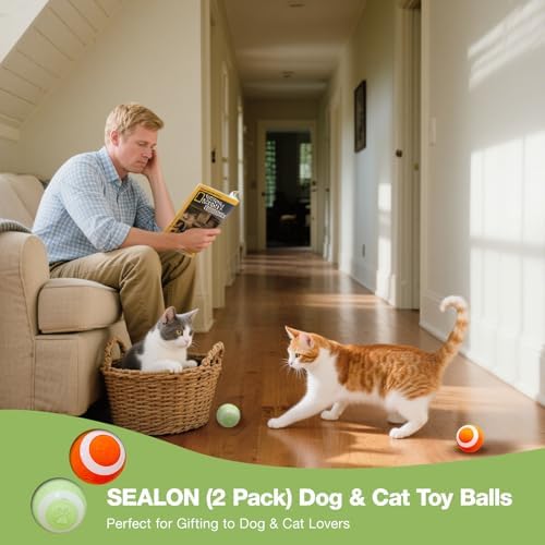 SEALON BL01A01 Green 2 Pack Automatic Rolling Cat Ball Toy with Obstacle Avoidance & Hunting Stimulation for Multi-Cat Households, Ideal for Lounges, Cat Tree Areas, Balconies & Pet Zones - Image 4