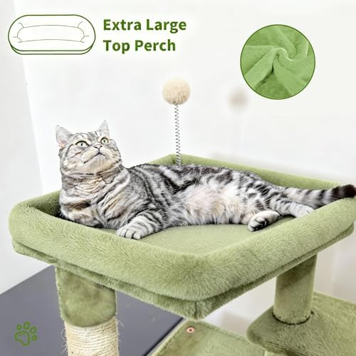48" Cat Tree Tower for Indoor Cats, Multi-Level Cat House for Large Cats with 3 Cozy Cat Condos, Extra Large Top Perch, Sisal Scratching Posts & Climbing Steps, Green - Image 6