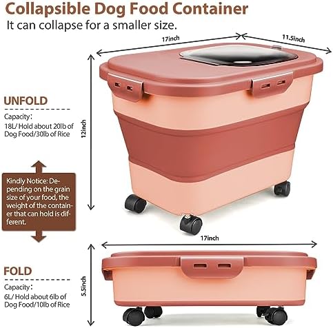 Viretec Dog Food Storage Container, 10-20Lbs Collapsible Pet Food Storage Containers with Rolling Wheel Airtight Locking Lid, Dry Food Storage Bin with Cup and Scoop,Suitable for Pet Food, Rice, Flour - Image 2