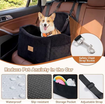 Dog Car Seat for Medium/Small Dogs, Dog Booster Car Seat, Pet Booster Seats Up to 40lbs with Waterproof Layer, 3 Storage Pockets and Safety Belt (Black) - Image 4
