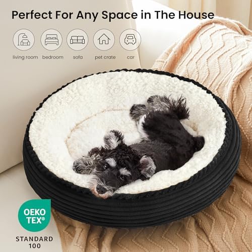 Love's cabin Round Donut Cat and Dog Cushion Bed, 24in Pet Bed for Small or Medium Dogs, Anti-Slip & Water-Resistant Bottom, Soft Durable Fabric Pet Beds, Washable Calming Cat Bed Black - Image 6