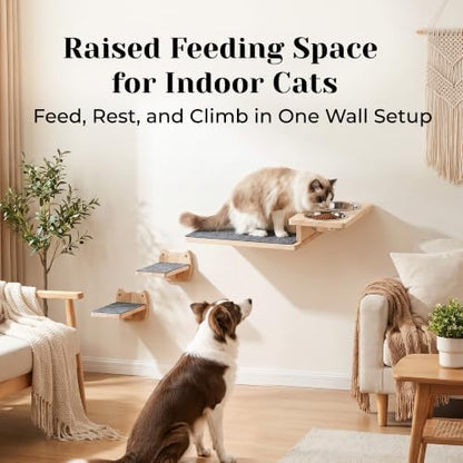PatiencET Wall Mounted Shelves Cat Feeding Station with 3 Steps and 2 Bowls - Image 2