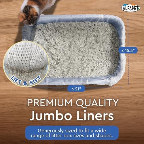 Alfapet Sifting Cat Litter Box Liners - Jumbo 10 Count, Tear-Resistant Cat Litter Bags, Waterproof Kitty Litter Liners, Fits Litterbox Pan Sizes X-Large, X-Giant, 37" x 18" 30 lb Capacity - Image 3