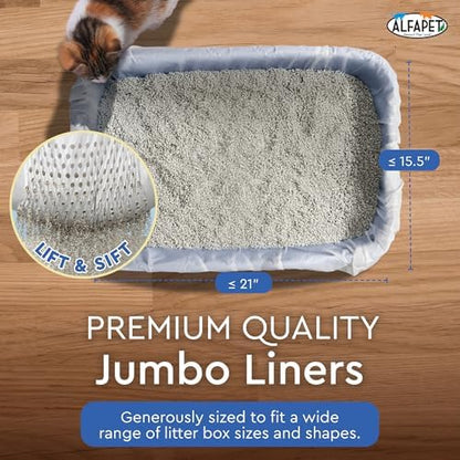 Alfapet Sifting Cat Litter Box Liners - Jumbo 10 Count, Tear-Resistant Cat Litter Bags, Waterproof Kitty Litter Liners, Fits Litterbox Pan Sizes X-Large, X-Giant, 37" x 18" 30 lb Capacity - Image 3