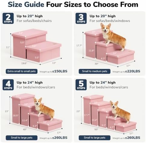 3-Step Wide Dog Stairs with Hidden Storage 18" H, Non-Slip Dog Steps for High Bed Couch Window Car, Jiont-Friendly Pet Stairs Ramp for Small/Medium/Large Old Dogs Cats Up to 200lbs, Pink - Image 2