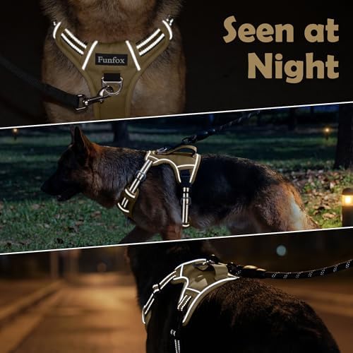 Funfox Dog Harness No Pull, Adjustable Pet Vest Harness, Super Soft Material with Vertical Handle Easy Control, Reflective Night Walking, 2 Leash Clips for Medium Sized Dogs, Brown, M - Image 7