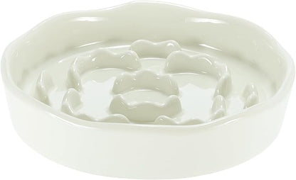 Slow Feeder Dog Bowls, Ceramic Slower Food Feeding Bowl for Small and Medium Dogs, Prevents Fast Eating and Black Chin, Beige, 1 Pc