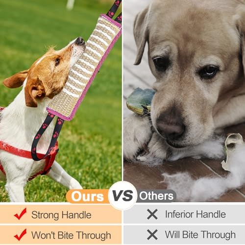 ToLanbbt Dog Tug Toy Dog Bite Jute Pillow Pull Toy with 2 Strong Handles for Tug of War, Puppy Interactive Play, Tear Resistant Bite Training Toys for Small Medium Large Dogs (Pink Yellow Footprint) - Image 5