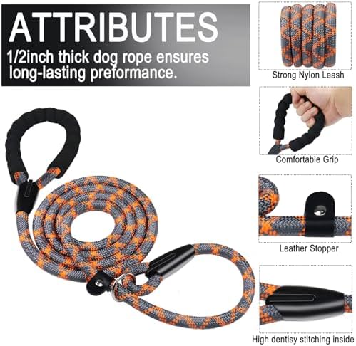 6 FT Heavy Duty Dog Leashes with Comfortable Padded Handle,Grey Orange - Image 2