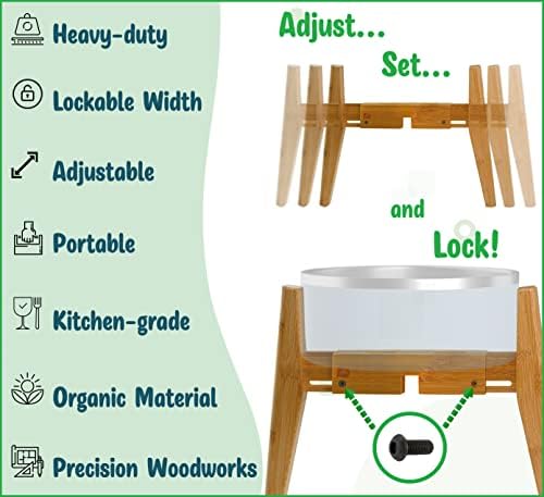 Dog Bowl Stand for Mid-Large Dogs | Adjustable, Bamboo, 12-inch High - Image 6
