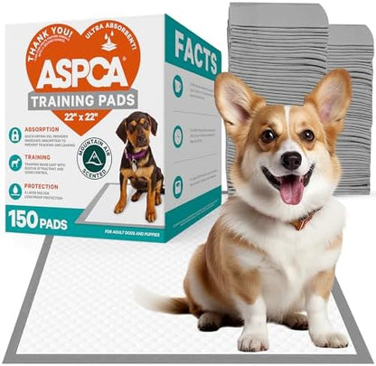 ASPCA - Scented Puppy Pads | Extra Absorbent Dog Training Pads for Cats & Dogs | Leak-Proof Layers | Odor Control & Quick-Dry | Non-Slip & Tear-Resistant | Travel Friendly | Pack of 150 | Size 22"x22' by ASPCA