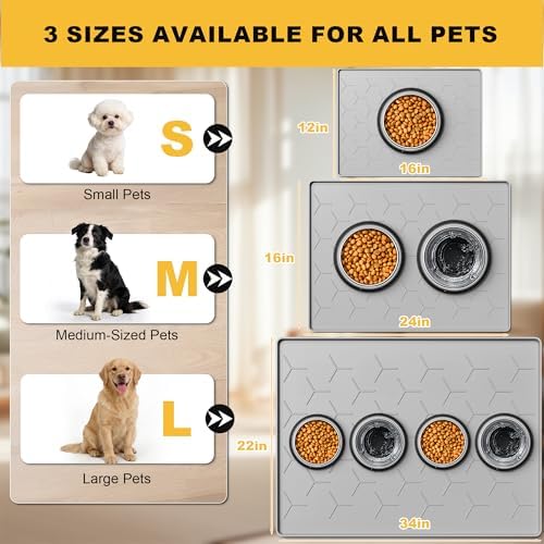 Pieviev Silicone Dog Cat Food Bowl Mat, Waterproof Raised Edge, 34'' x 22'' - Image 5