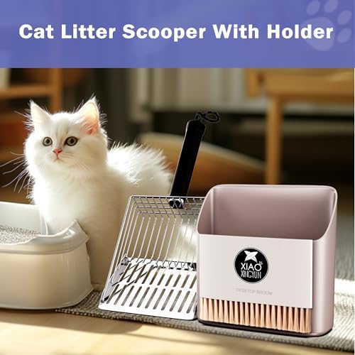 Cat Litter Scooper with Holder, Metal Litter Scoop Includes Portable Small Broom and Dustpan Set, Heavy Duty Stainless Steel Litter Scoop with Coarse and Fine Grid, Quick Sift and Easy Clean - Image 2