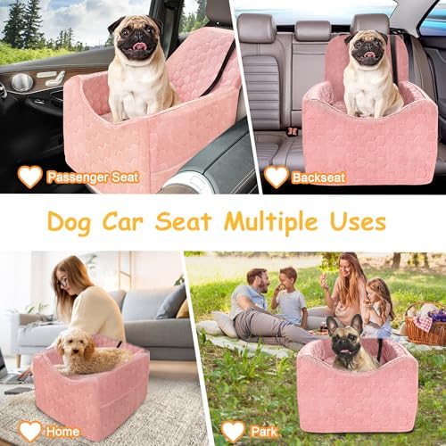 Dog Car Seat for Small/Medium Dogs, Memory Foam Dog Booster Seat, Travel Safety Per Car Seat with Washable Removable Cover, Storage Pockets for Dogs up to 35 lbs (Pink, Small) - Image 6