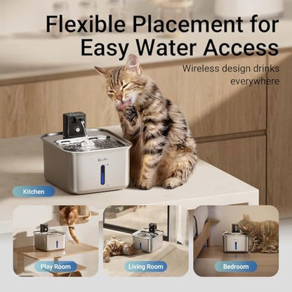DownyPaws Cat Water Fountain Stainless Steel Wireless, Metal & 6 Filters - Image 3