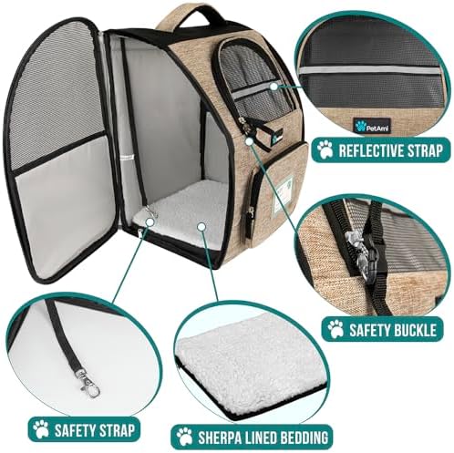 PetAmi Dog Backpack Carrier Airline Approved Cat Pet Puppy Bag, Taupe - Image 4