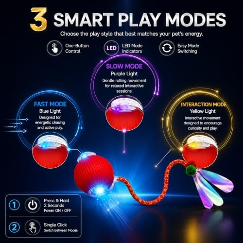 Interactive Cat Toy Ball, Automatic Cat Toy with Bird Chirping Sound, 3 Play Modes & 2 Tails,Rechargeable Smart Moving Pet Toy,Speedy Tail 2.0 Cat Toy,Cat Toys Interactive for Indoor Cats & Small Dogs - Image 5