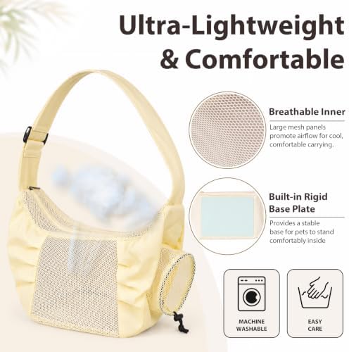 Dog Sling Carrier for Small Dogs & Cats Up to 15lbs, Hands Free Pet Carrier with Bottom Support and Large Pocket, Soft Breathable Mesh Cat Carrier Bag for Travel Hiking Walking (Yellow) - Image 6