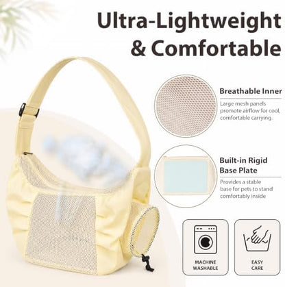 Dog Sling Carrier for Small Dogs & Cats Up to 15lbs, Hands Free Pet Carrier with Bottom Support and Large Pocket, Soft Breathable Mesh Cat Carrier Bag for Travel Hiking Walking (Yellow) - Image 6